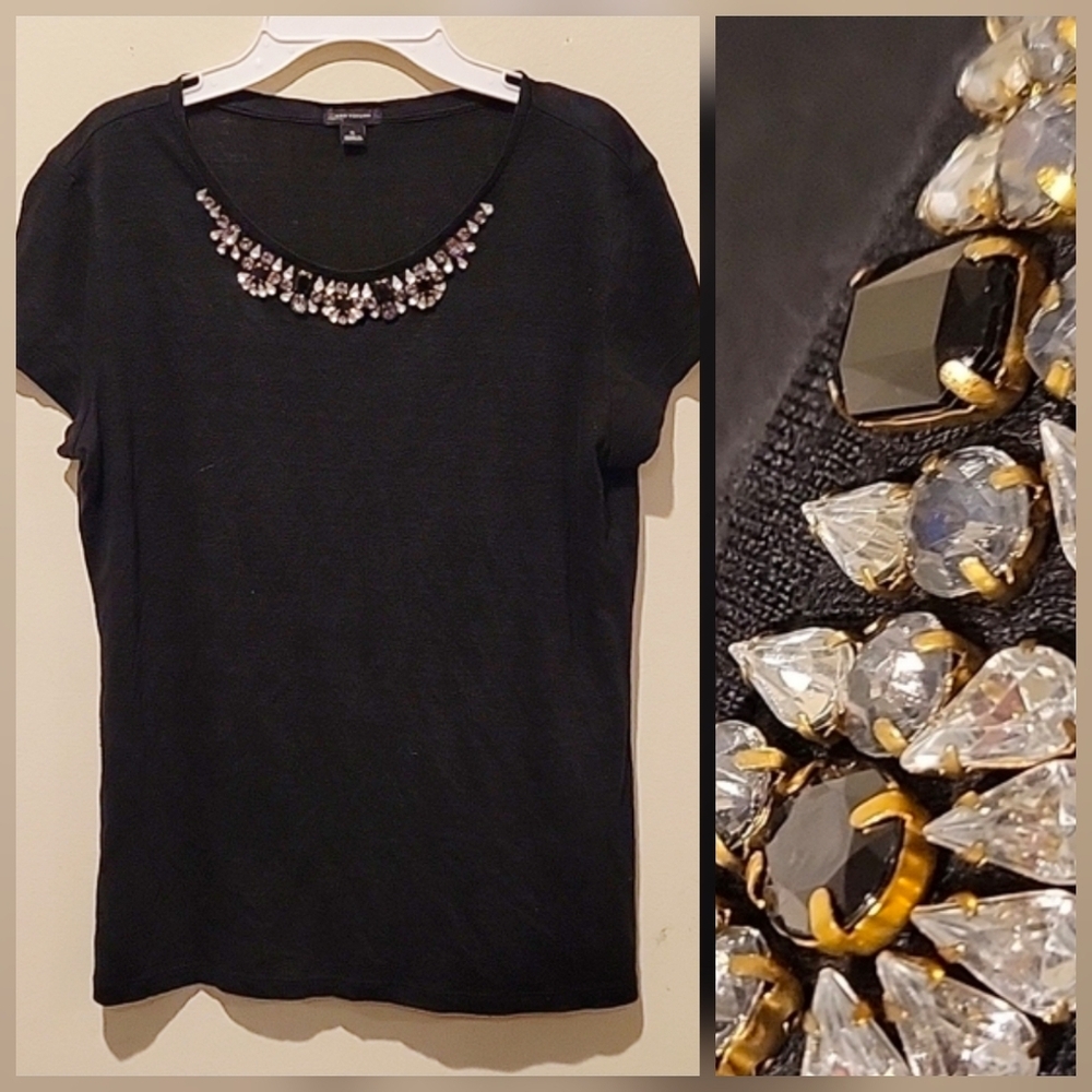 ❤️ ANN TAYLOR JEWELED NECKLINE LINEN TOP, SMALL
